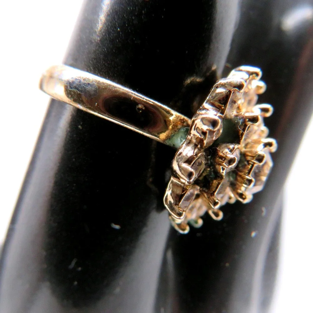 Vintage Gold Tone Smoky Champagne Rhinestone Sunburst Floral Cocktail Ring 7.5